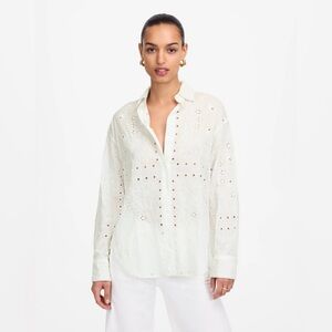 New - Madewell White Embroidered Oversized Button-Up Shirt